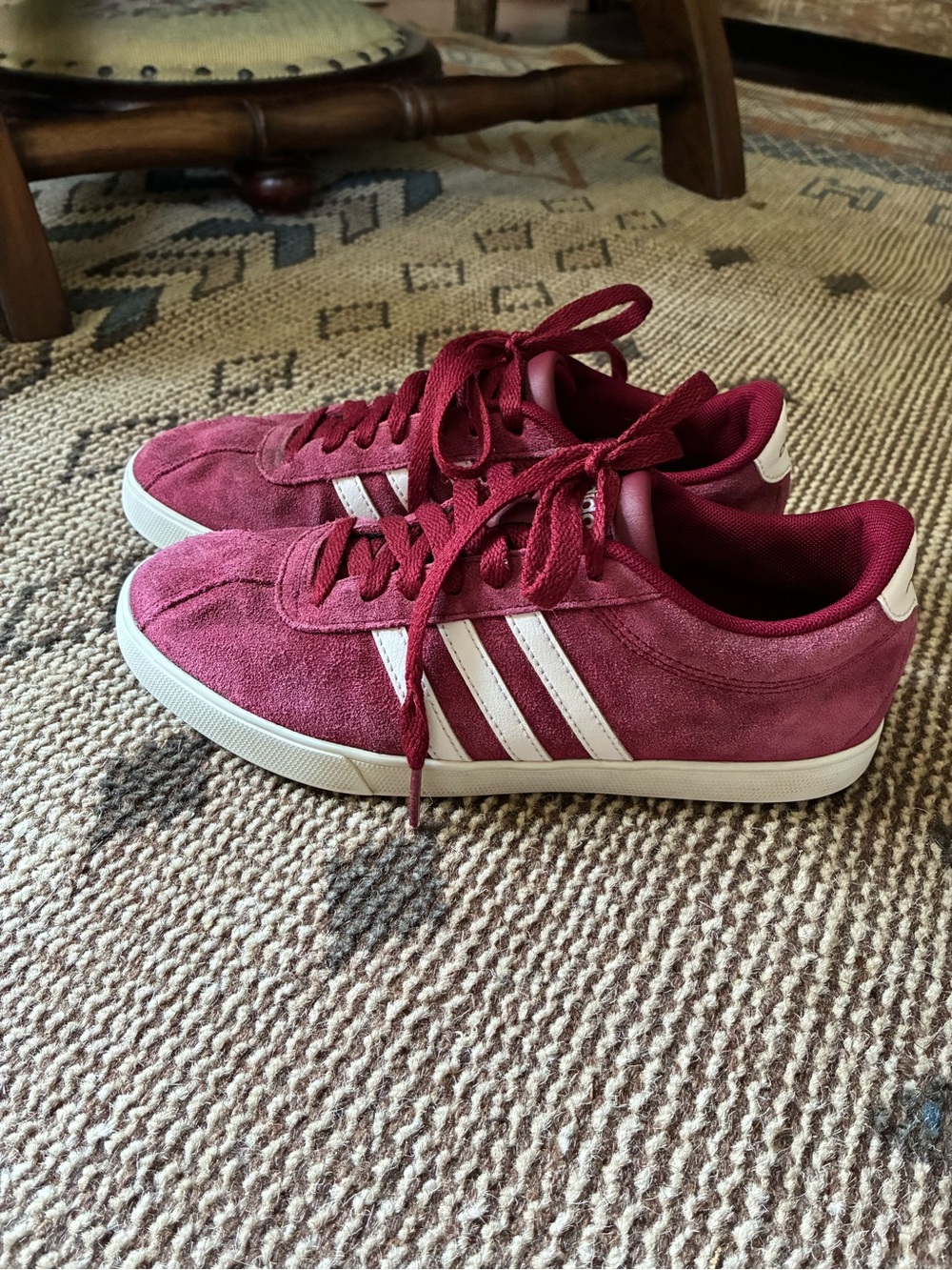 adidas Women's Maroon Suede Sneakers with White Stripes - Picture 2 of 2